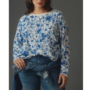 Anthropologie Maeve Sonal Nathwani Long-Sleeve Printed Tee Blue Floral 3X Plus